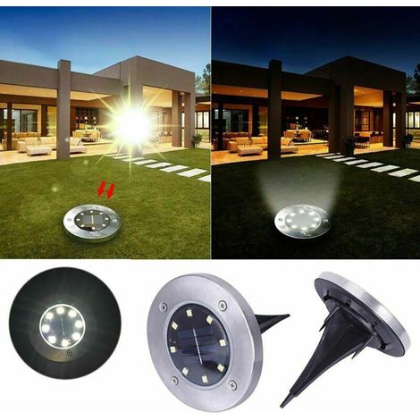 8 lampes solaires de sol à LED pour allée de jardin, 1 pièce, blanc chaud (1/4)