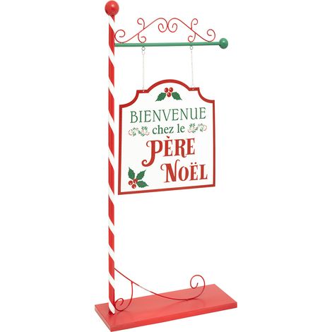 Pancarte Bienvenue chez le Père Noël en métal Rouge et Vert H 100 cm - Feeric Christmas (1/4)