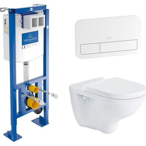 Villeroy & Boch – Pack bâti-support autoportant ViConnect – Cuvette suspendue O.Novo sans bride – Abattant soft close – Plaque de commande blanche (1/5)