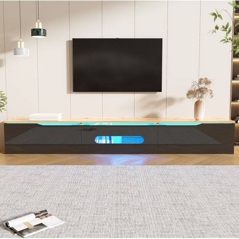 Mueble TV de 180 cm con LED de 16 colores, 3 puertas, de pie o mural, negro y madera DESVIAE (1/5)