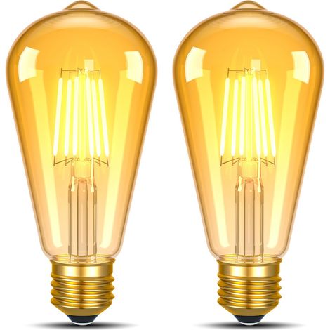 Ampoule E27 LED blanc chaud 2700K 6W Remplace les ampoules à incandescence 60 watts Ampoules LED rétro Ampoules LED à filament Vintage Edison ST58 Ampoules Guirlande lumineuse Plafonnier, lot de 2 (1/5)