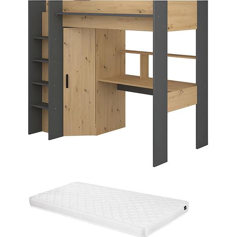Letto a soppalco con scrivania e armadio 90 x 200 cm Rovere e Antracite + Materasso - AUCKLAND (1/5)