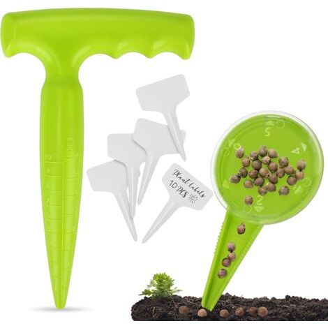 2pcs D'outils de Semoir de Plantoir à Bulbes,Semoir Disseminator,10pcs Etiquette Potager - Jardinière à Bulbe Set pour Plantation - Outil de Jardinage pour Semis de Légumes et de Fleurs (1/5)