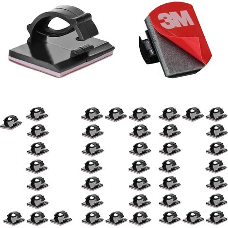 Clips Cable Durable Attache Cable Adhesif , Rangement de Fixation Câbles, Gestion de Câble Support Organiseur de Fils Electriques Réglable pour Bureau Maison Chargeur Voiture (Noir) (1/5)