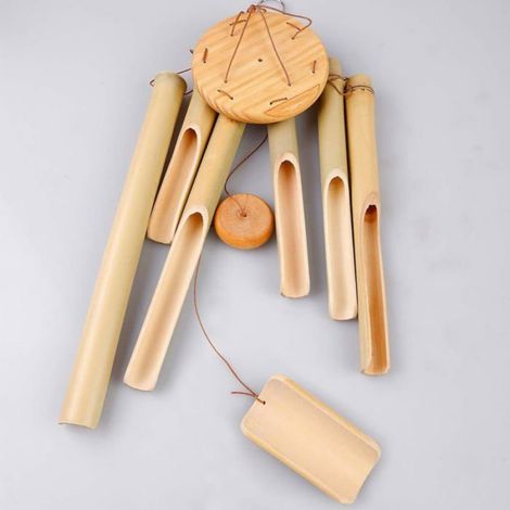 Carillon à vent en bambou à 6 tubes - Carillon éolien en bois - Carillon éolien à suspendre, véranda et décoration de la maison (1/4)