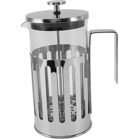 Cafetière à piston en verre borosilicate de haute qualité et acier inoxydable 304 résistant à la chaleur, 1000 ml, couleur argentée, idéale pour la maison, le camping et les voyages. (1/5)