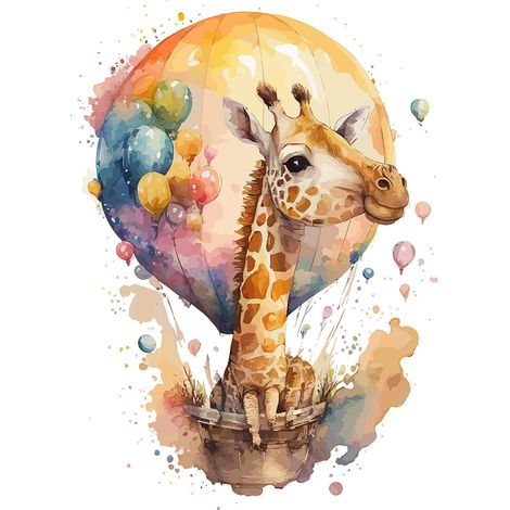 Papier peint panoramique Enfants - Girafe Montgolfière - 130 cm x 84 cm (1/2)