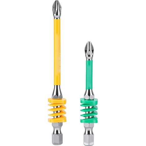 Lot de 2 embouts de tournevis PH à ressort, pointe magnétique antidérapante, tige hexagonale 1/4 po, acier S2 résistant aux chocs, pour perceuses électriques et outils manuels (65 mm et 90 mm).