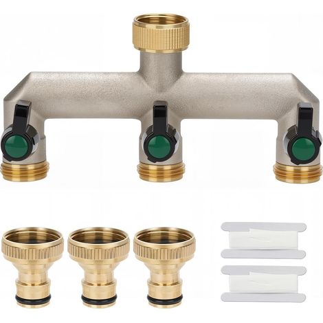 3/4 Pouce Distributeur d'eau à Trois Voies, avec Vannes à Boisseau Sphérique, Robinet Distributeur, Laiton Tuyau Adaptateur Distributeur d'Arrosage Connecteur pour Famille, Jardin (1/5)