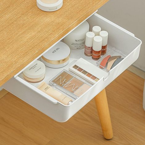 CCYKXA White Under Desk Drawer, Self-Adhesive Desk Organizer Storage Box, Hidden Drawer Box