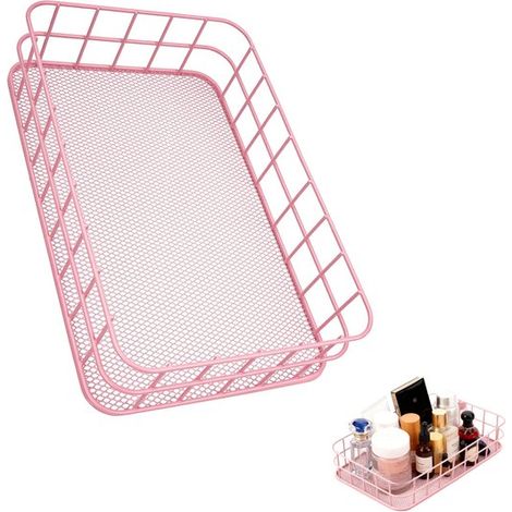 Armoire métallique avec compartiments de rangement, maille de fer, pour une organisation et une propreté optimales, panier à cosmétiques, tiroir et panier en filet pour le bureau et la maison (rose) (1/5)
