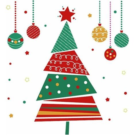 Set of 4 Removable Christmas Tree Stickers, Cartoon Window Stickers for Bedroom, Living Room, 43 x 26 cm (1/5)