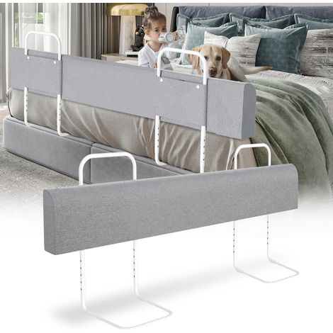 Jiubiaz 1 pezzo sponda letto bambini flessibile 150 cm, protezione anticaduta regolabile, grigio (1/5)