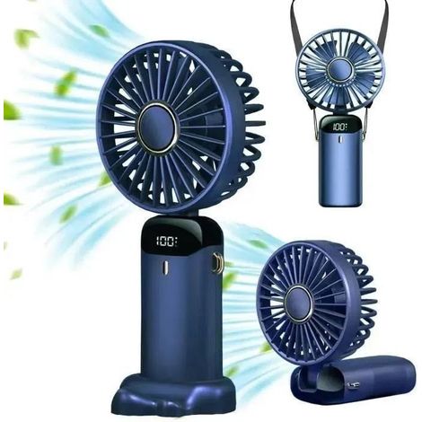 Mini Ventilateur Portable Rechargeable par USB 5 Vitesses avec Base Batterie 6500 mAh Ventilateur de Bureau Pliable, Bleu (1/5)