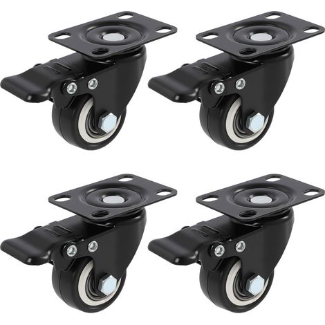 4 PCS Roulettes Pivotantes avec Frein 40 mm, Roulettes Charge Lourde en Caoutchouc Silencieux, Roues pour Meubles Capacité 280 kg, Roulettes Antitraces pour Meubles, Chariots, Armoires (1/5)