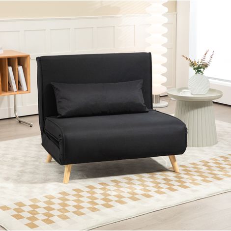 Sofá cama 94x78x80 cm, convertible en sillón o cama individual, respaldo ajustable, madera, negro (1/5)