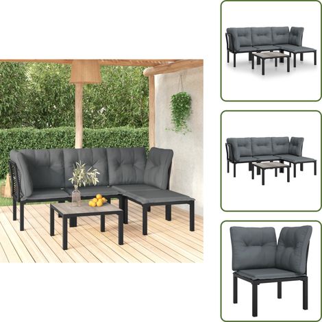 5-tlg. Garten-Lounge-Set Schwarz und Grau Poly Rattan - Gartensessel - Loungesessel - Gartenmöbel Set - PE-Rattan Möbel - Wetterfeste Gartenmöbel