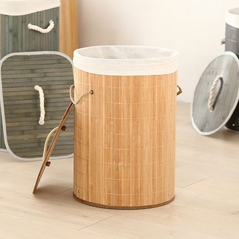 Panier à linge pliable, panier à provisions, bambou, grande capacité, seau pour ranger le linge sale, pour la maison, 1.0, couleur d'origine, rond (1/5)