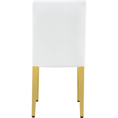 Ensemble table ronde en verre trempé 85 cm avec 4 chaises blanches et dorées au design moderne (1/5)