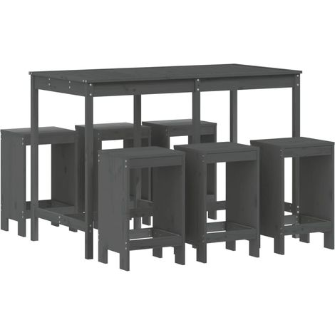 Maison Exclusive - 7-tlg. Gartenbar-Set Grau Massivholz Kiefer