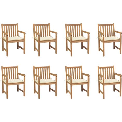 Lot de 8 Chaises de jardin - Chaises d'extérieur pour terrasse/jardin avec coussins crème Bois de teck massif BV978219 - BonneVie (1/5)