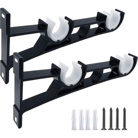 Lot de 2 supports de tringle à rideaux doubles (noirs, double trou) 19,5 cm (1/5)