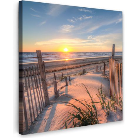 TABLEAU SUR TOILE Plage - Mer - Dune - Coucher de soleil - Paysage Tableau Chambre Adulte 90x90 cm