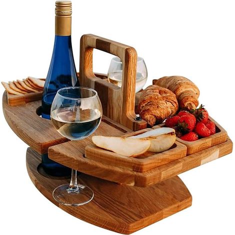 Table de pique-nique en bois avec porte-verre à vin – Table pliante portable pour camping et jardin – Dimensions compactes et design pratique (1/5)