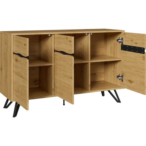 Buffet 3 portes imitation bois avec pieds métalliques noirs – design moderne et fonctionnel (1/5)
