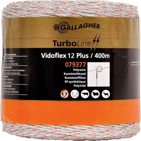 Vidoflex TurboLine Plus 12 fil Gallagher blanc 3 mm x 400 m pour bovins, moutons, porcs, cerfs