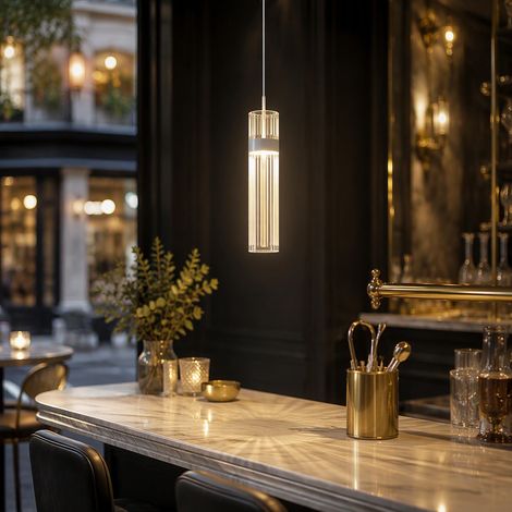 Suspension LED moderne 1 lumière, luminaire suspendu 6 W 600 lm, 3 températures, mémoire, tube 28 cm, câble réglable 120 cm - Blanc (1/5)