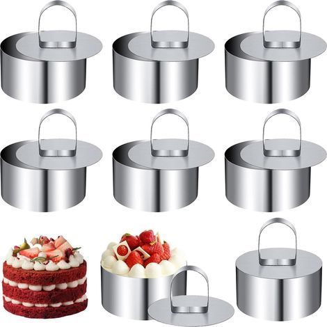 Gebäckring, 8-teiliges Ausstechformen-Set, 8 cm große Ausstechformen, Edelstahl-Ausstechformen, mit Deckel, geeignet für Desserts, Kekse, Gebäck und Kuchen