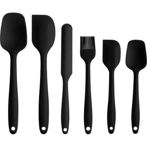 6 pièces - Set de spatules en silicone - Ustensiles de cuisine et pâtisserie - Spatules résistantes à la chaleur - Sans marque - Noir (1/5)