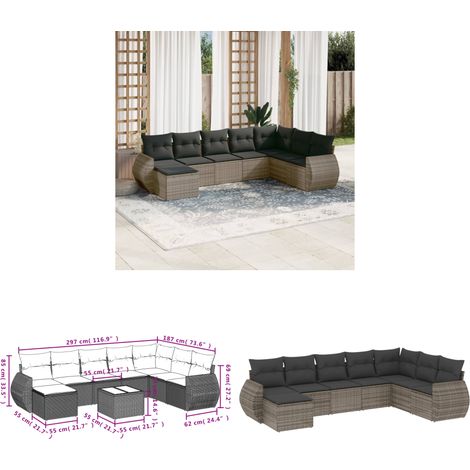 8-tlg. Garten-Sofagarnitur mit Kissen Grau Poly Rattan - Gartenmöbel - Outdoor Möbel - Lounge Set - Rattan Gartenset - Garten Sofa Set - Home & Living (1/3)