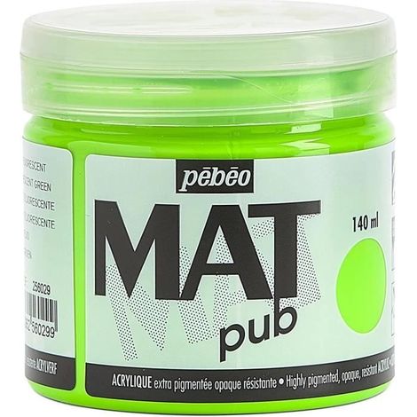 Peinture Acrylique MAT - pub - Vert Fluo - 140ml - Finition extra mate - Résistante à la lumière (1/4)