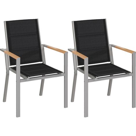 Chaise de Jardin Extérieur Cadre Aluminium avec Accoudoirs Style Bois – Assise Texlin, Empilable et Rangeable sous Table, 160kg de Charge – Parfaite pour Jardin, Cour, Balcon (1/5)