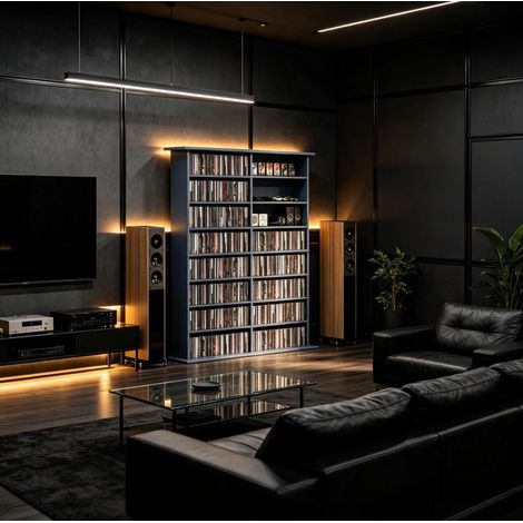 Mueble de almacenamiento CD/DVD 106,5x24x126,3 cm en aglomerado gris – MEUBLIV (1/5)