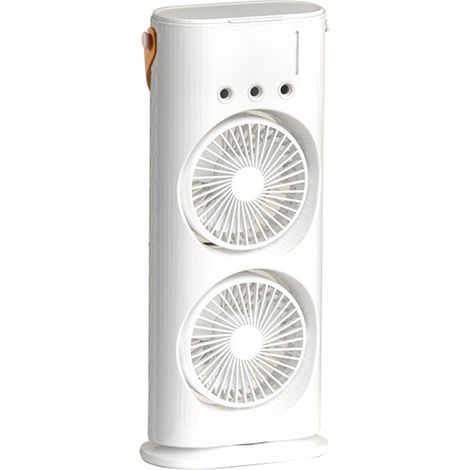 Doppelkopf-Turmventilator mit Sprühfunktion, Luftbefeuchter, 180° verstellbarem Schwenkbereich (90° drehbar), 3 Windstufen und farbiger Ambientebeleuchtung
