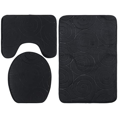 Ensemble de 3 Tapis de Salle de Bain Antidérapants Noirs Tapis Absorbant pour Baignoire Sol et Toilette Lot Complet pour Une Salle de Bain Sèche et Sûre (1/5)