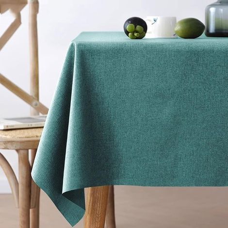 Nappe carrée - 120 x 120 cm - Mélange coton-lin - Lavable - Toile cirée - Bleu paon - Antitache - Imperméable (1/3)