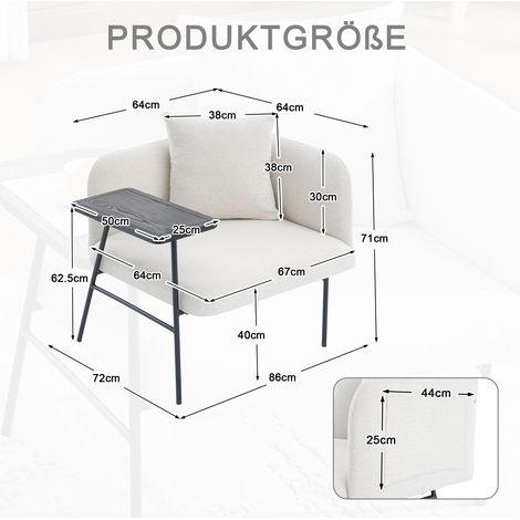 Sessel 86x72x71 cm beige mit Beistelltisch und Stauraum, Chenille und Metall MEUBLIV (1/5)