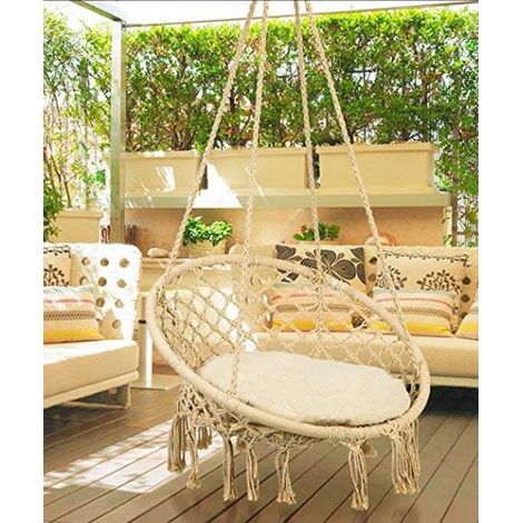 AMACA Macrame IN COTONE A SEDIA DONDOLO BIANCA BIANCO NATURALE (1/7)