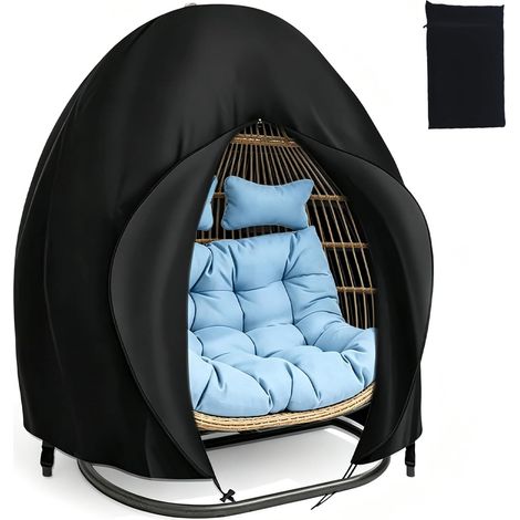 Housse de protection pour fauteuil suspendu, 200 x 230 cm, housse de fauteuil suspendu, avec fermeture éclair, pour extérieur, balcon, jardin, imperméable à la poussière, noire (1/5)