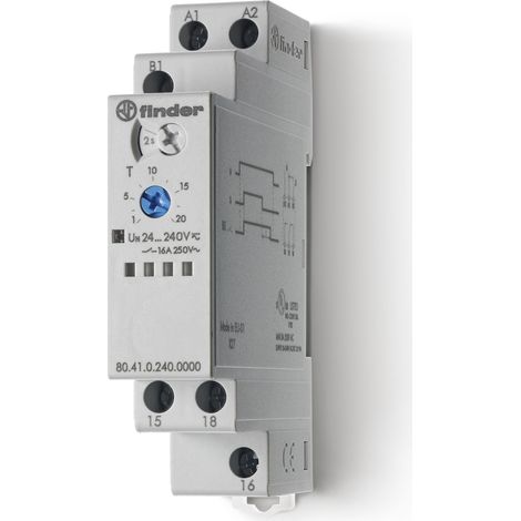 Tempo fonction BE multitension 1RT 16A 12-240VAC DC de 0,1s à 24h ferroviaire FINDER 804102400000T