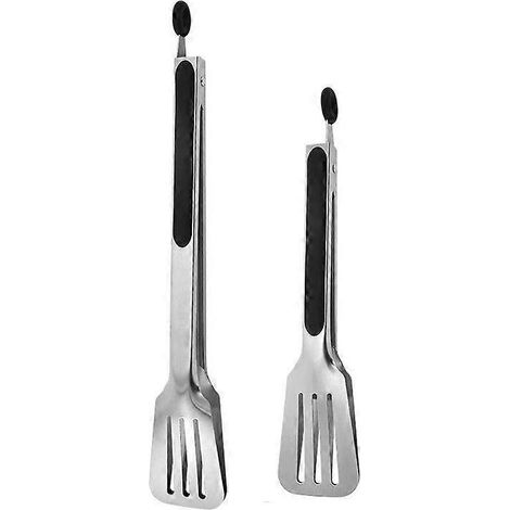 Spatules de barbecue haut de gamme en acier inoxydable 304, robustes et antiadhésives, noires, lot de 2 (12 + 9 pouces). (1/5)