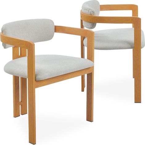 Lot de 2 chaises design Galilea Métal Effet bois clair et Tissu Beige