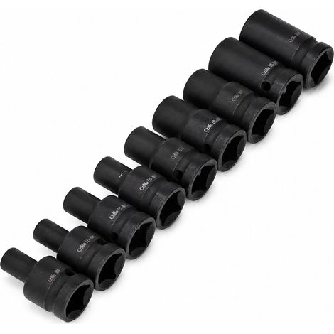 Jeu de Clés à Douille de Robinet, 9 Pièces Porte-tarauds Réglables, Adaptateur 1/2 pour clé à Main Pneumatique électrique, M6, M8, M10, M12, M14, M18, M20, M22, M24 (1/5)
