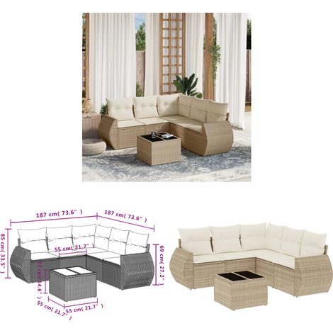 6-tlg. Garten-Sofagarnitur mit Kissen Beige Poly Rattan - Gartenmöbel - Esstisch - Lounge Set - Rattan Möbel - Outdoor Furniture - Home & Living (1/3)