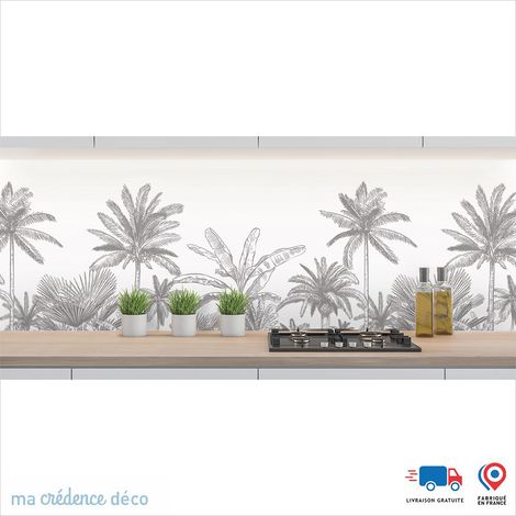 Crédence : Dessin Jungle et palmiers - Couleur Gris platine - Alu composite - 120 - 60 (1/3)