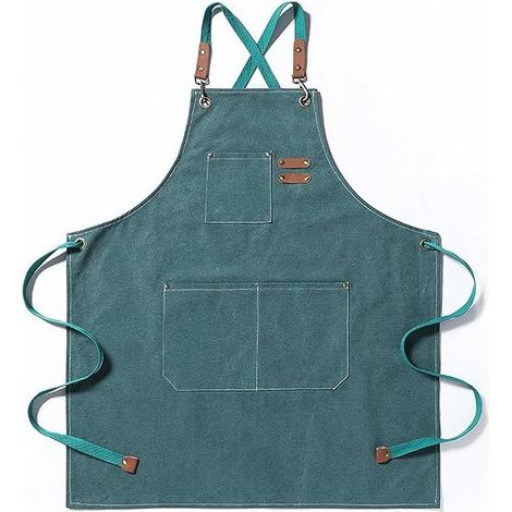 Tablier de cuisine, tablier de jardinage en toile de coton avec grandes poches pour hommes et femmes, bavoir de cuisine, tablier de jardinage résistant et ajustable – vert (1/5)